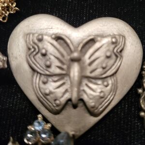 Pewter heart shaped butterfly brooch  Top Pin Only From Trinket Box